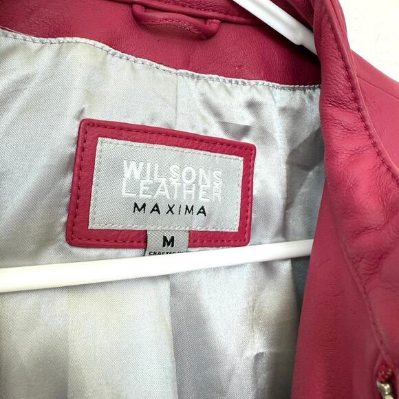 Wilsons Leather Maxima Genuine Leather Jacket Berry Red Moto Style M - Picture 4 of 8